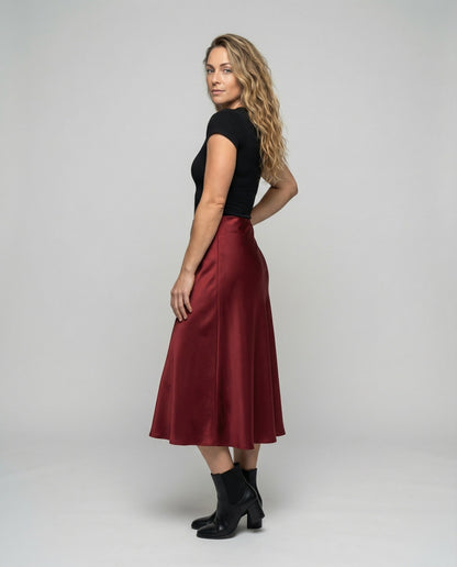 Gonna Midi Donna in Satin Fluido Linea A - Brentozzi