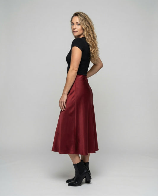 Gonna Midi Donna in Satin Fluido Linea A - Brentozzi