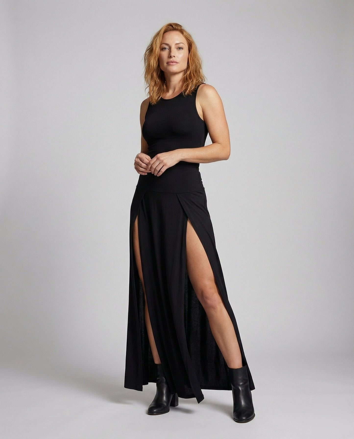 Gonna Maxi Donna Jersey Fluido Spacco Doppio - Brentozzi