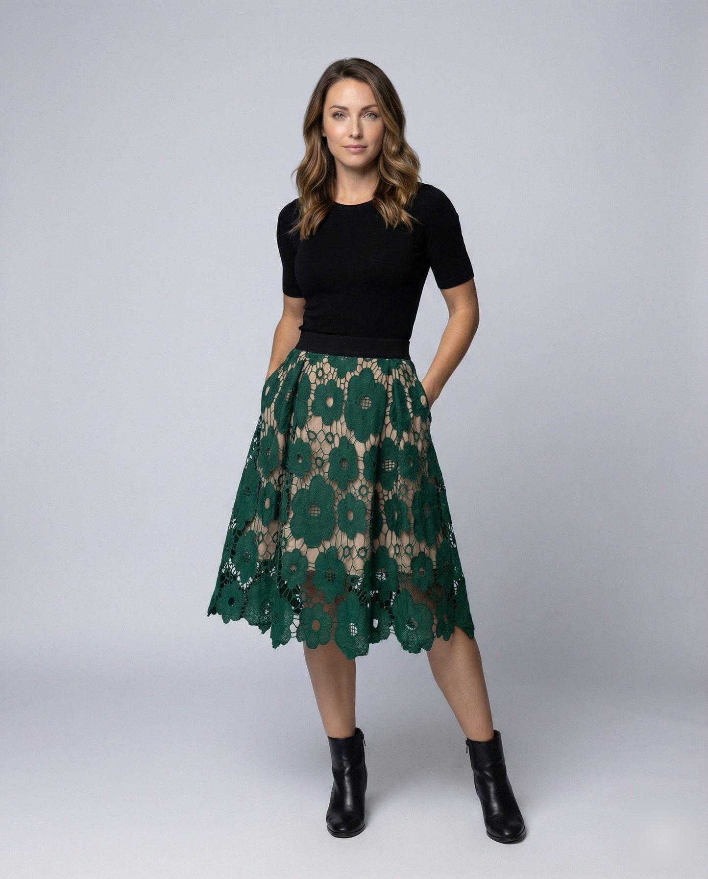 Gonna Midi Donna in Pizzo Guipure Vestibilità Regolare - Brentozzi