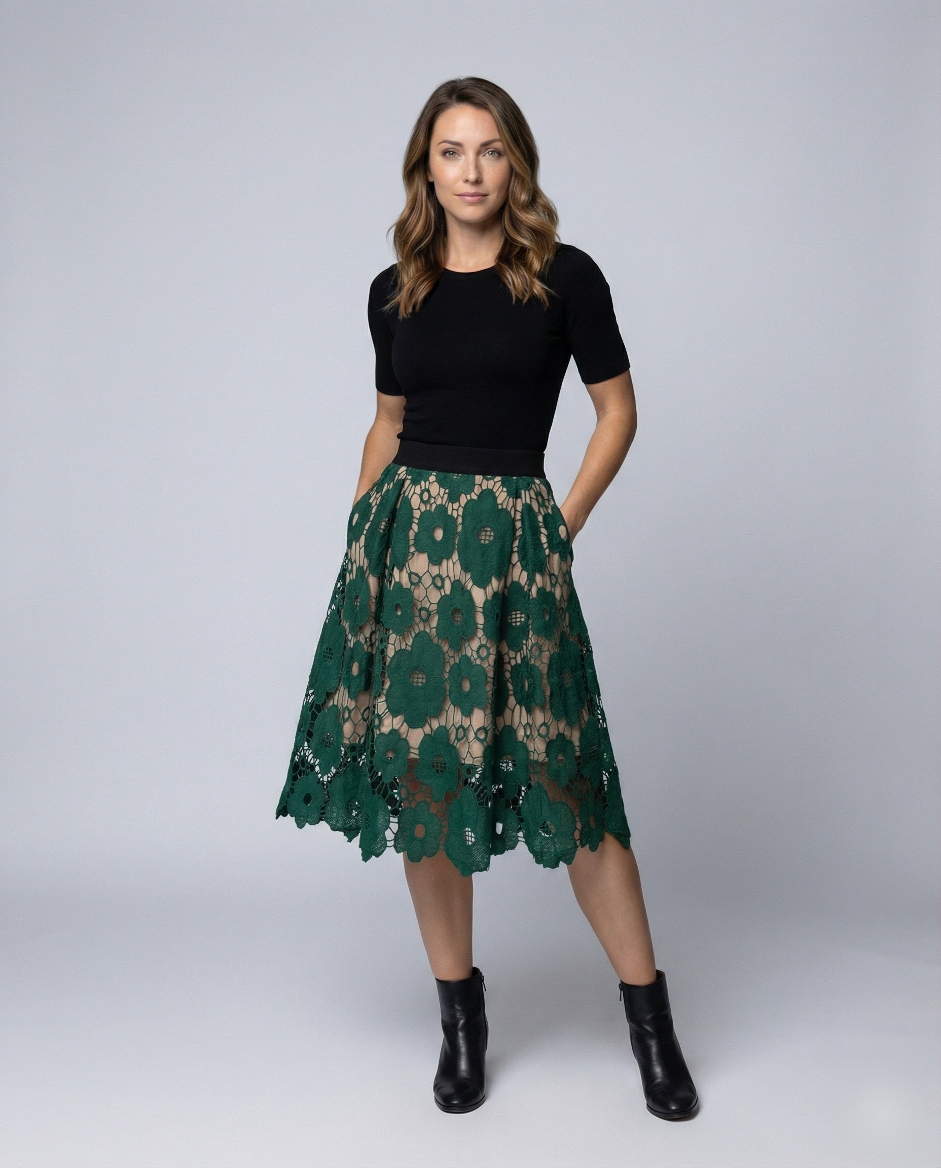 Gonna Midi Donna in Pizzo Guipure Vestibilità Regolare - Brentozzi
