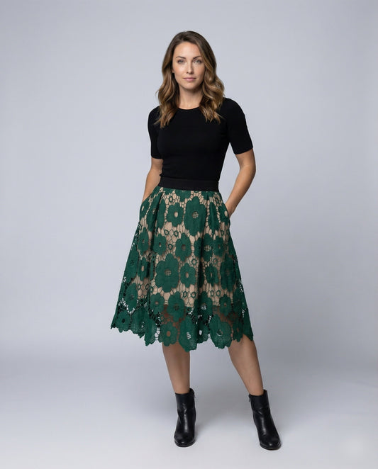 Gonna Midi Donna in Pizzo Guipure Vestibilità Regolare - Brentozzi