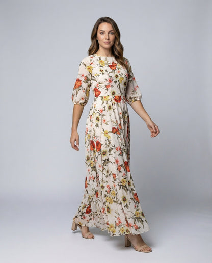 Abito Maxi Donna Fantasia Floreale con Cintura - Brentozzi