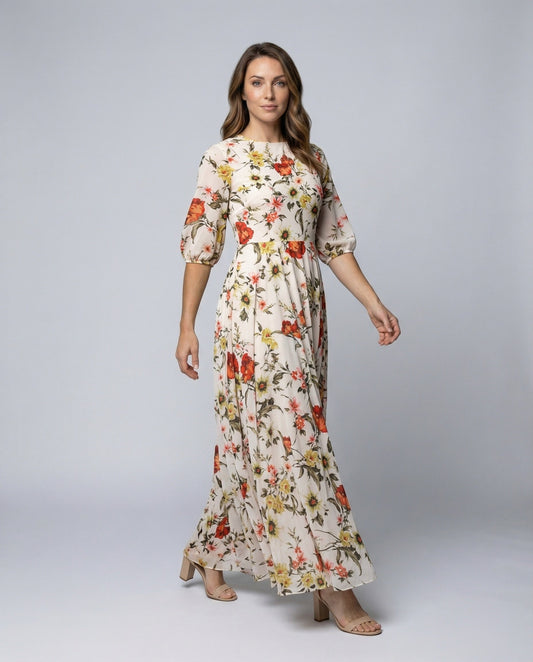 Abito Maxi Donna Fantasia Floreale con Cintura - Brentozzi