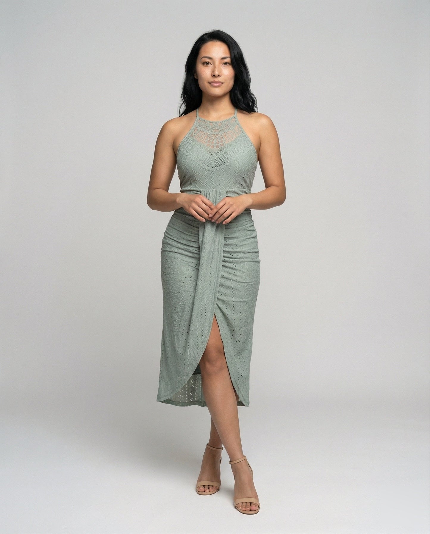 Abito Midi Donna AllUncinetto Scollo Halter Spacco - Brentozzi