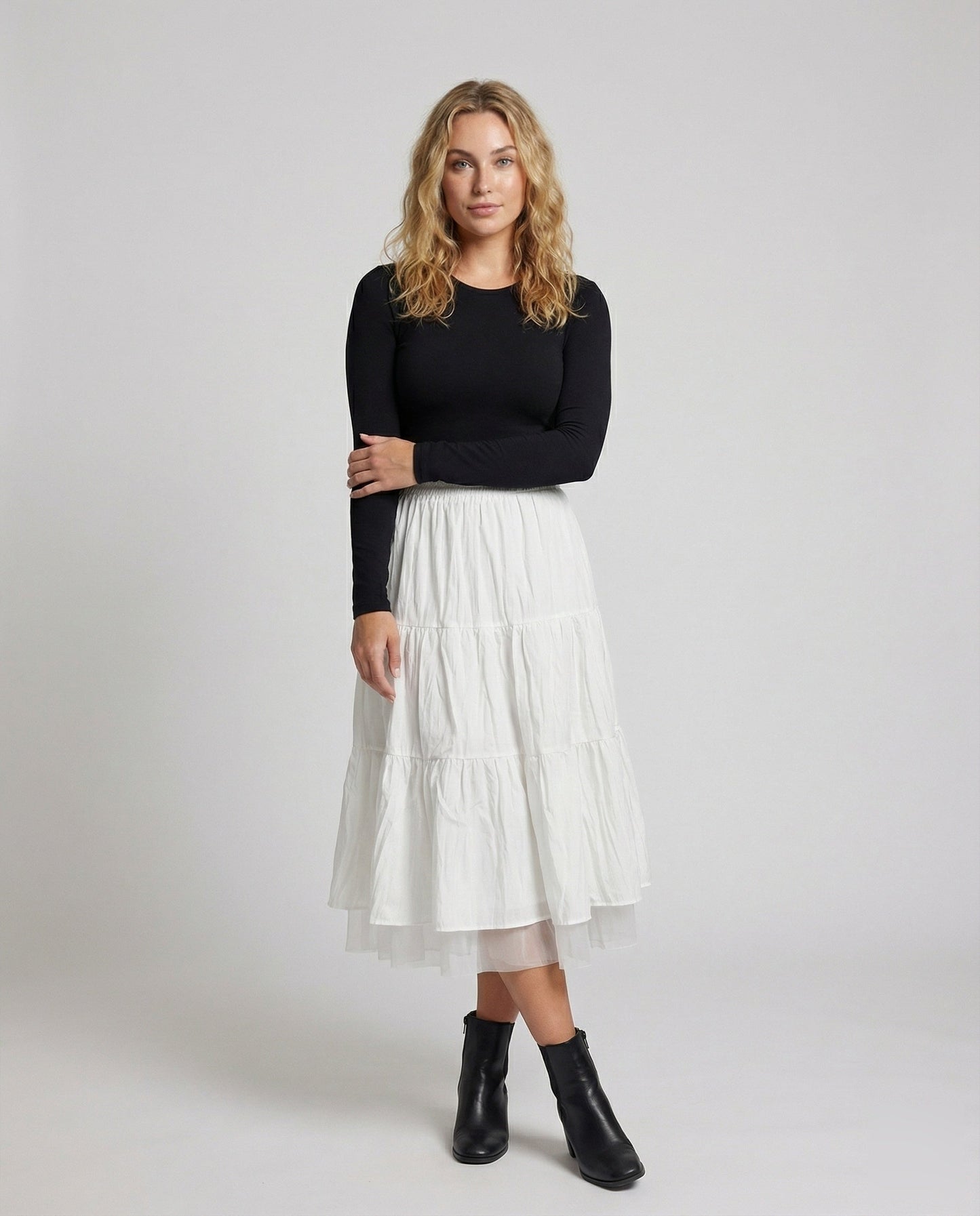 Gonna Midi Donna a Balze con Sottogonna in Tulle - Brentozzi