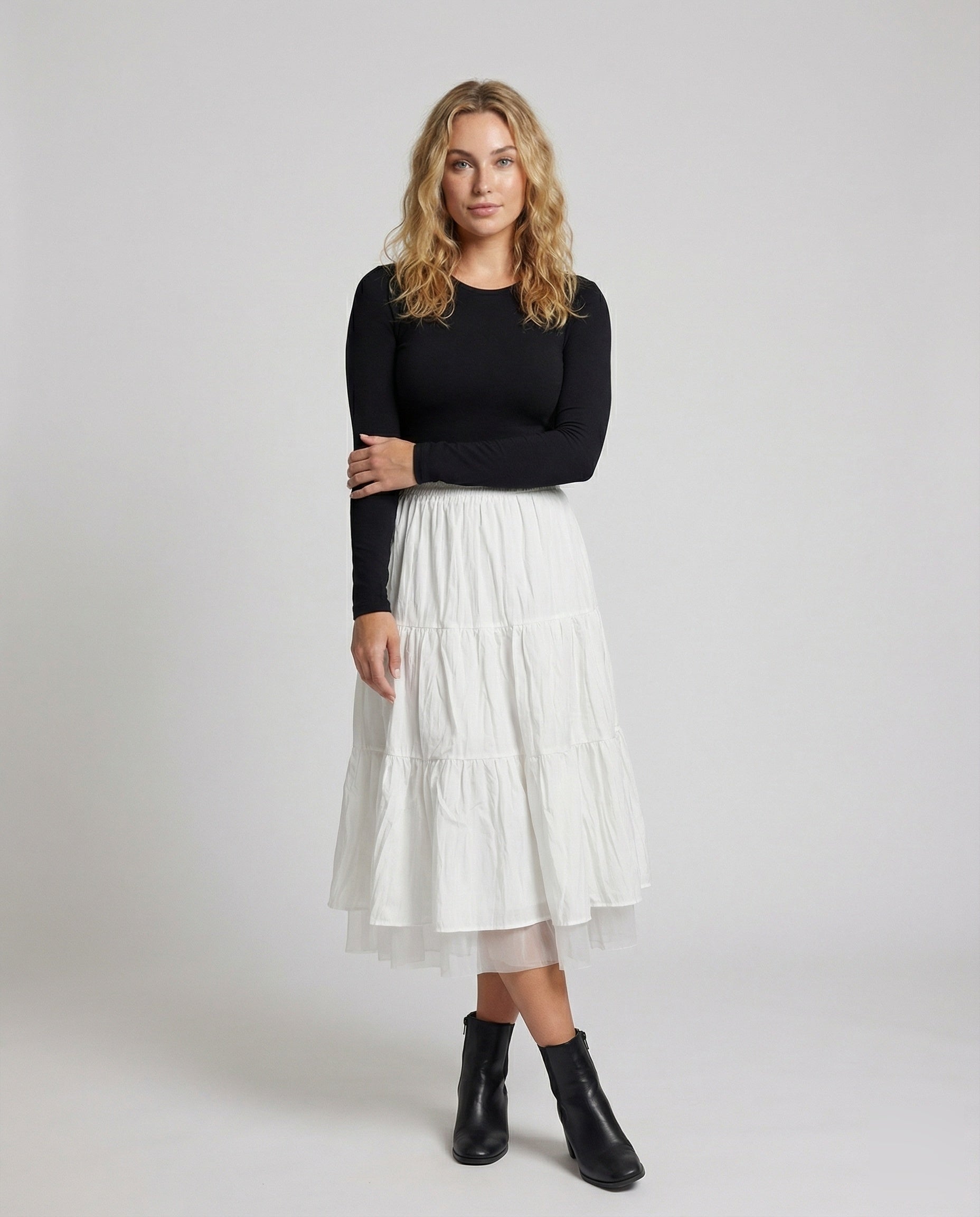 Gonna Midi Donna a Balze con Sottogonna in Tulle - Brentozzi