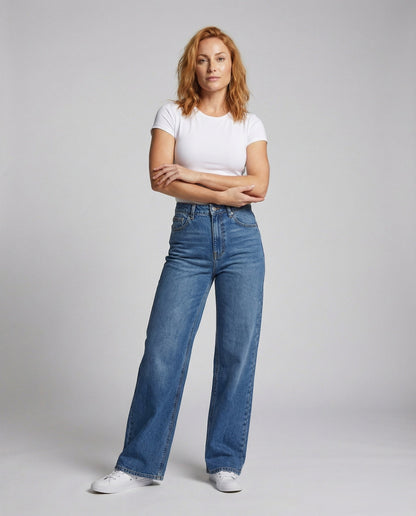 Pantaloni Denim Donna Vita Alta Taglio Largo - Brentozzi