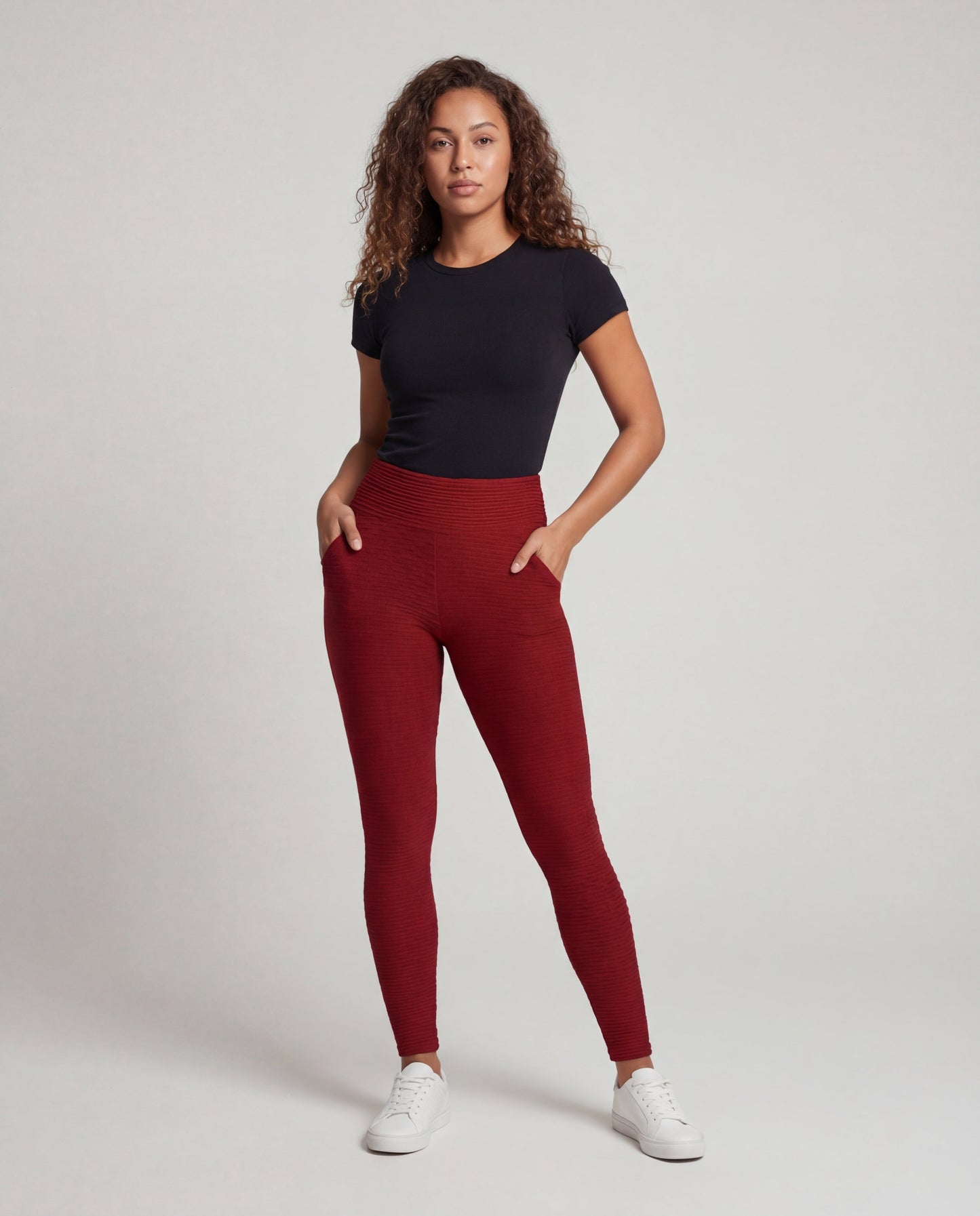 Leggings Donna in Tessuto Testurizzato Vita Alta con Arricciatura - Brentozzi