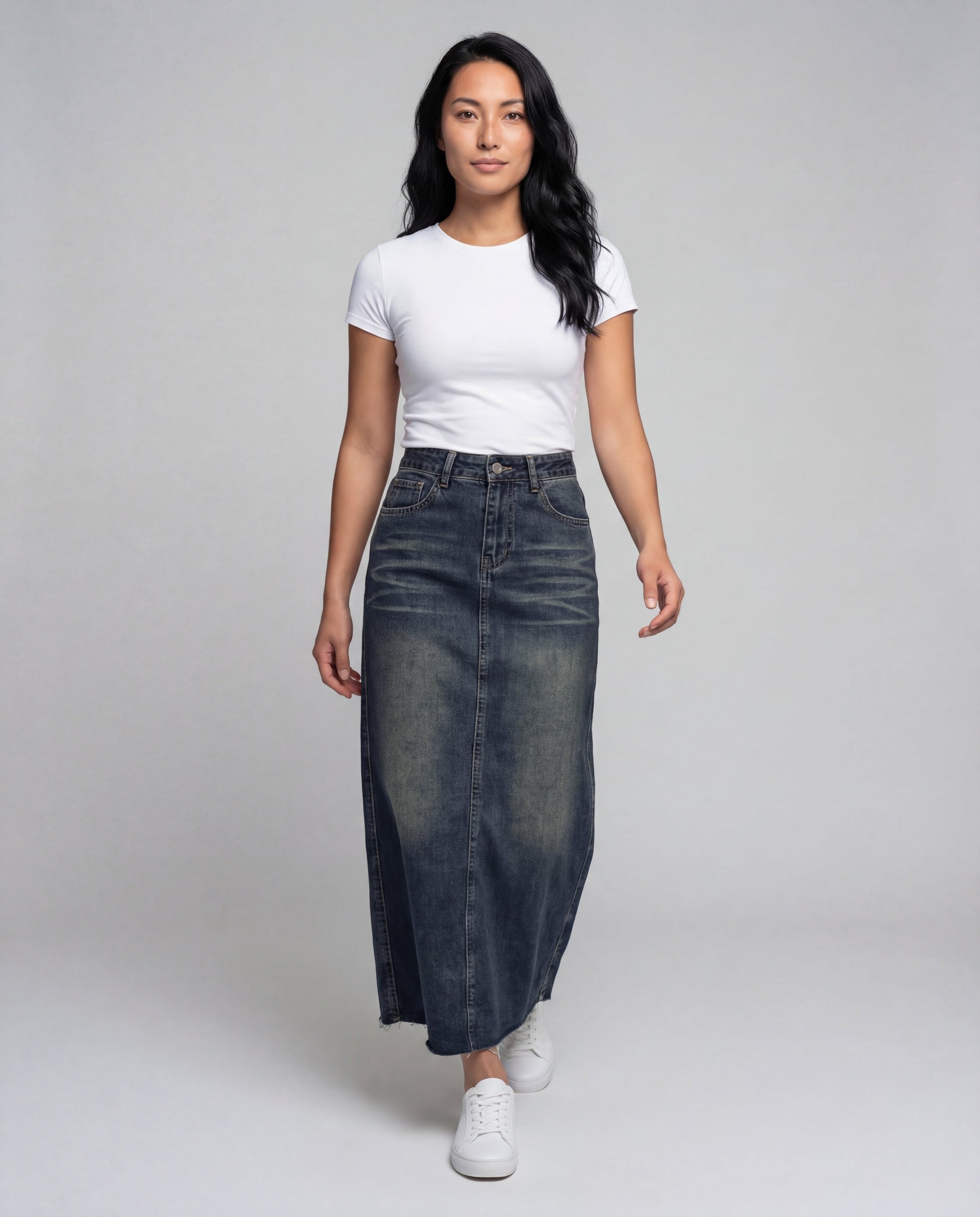 Gonna Lunga Donna Denim Linea A con Frange - Brentozzi