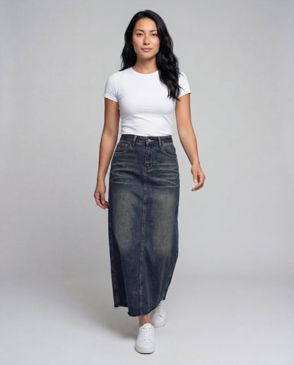 Gonna Lunga Donna Denim Linea A con Frange - Brentozzi