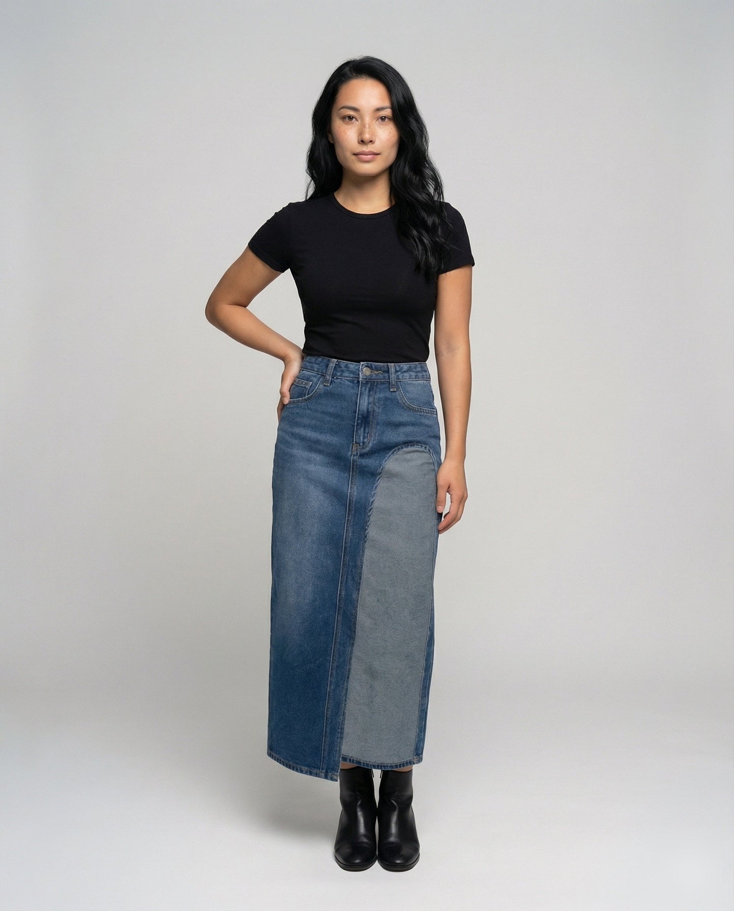 Gonna Jeans Donna Vita Alta con Inserto Laterale - Brentozzi