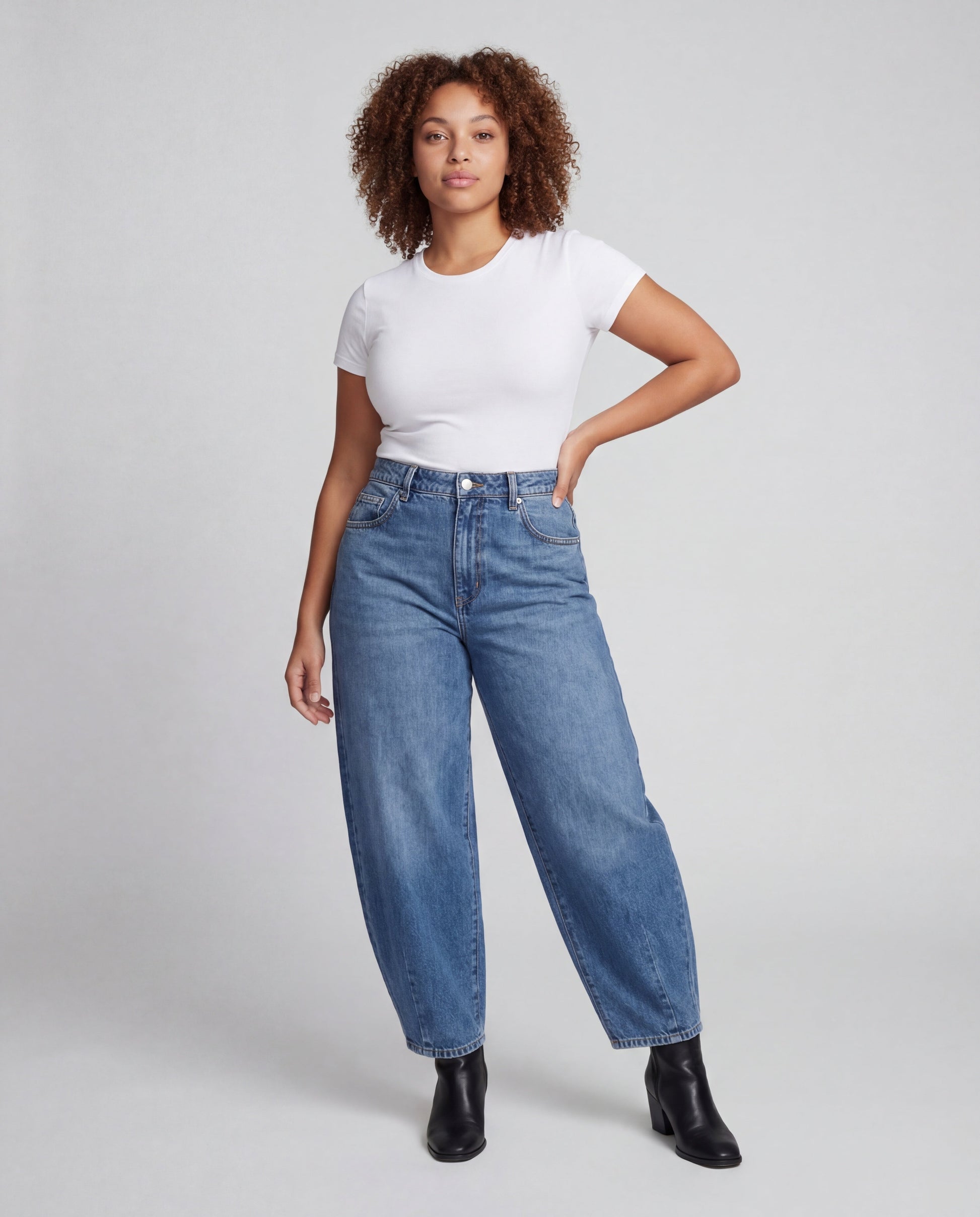 Jeans Balloon Donna Vita Alta con Passante al Ginocchio - Brentozzi