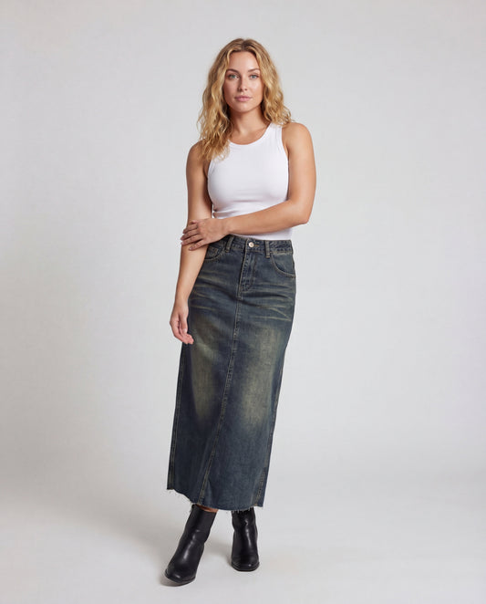 Gonna Lunga Donna Jeans Vita Alta Lavata - Brentozzi