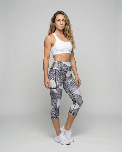 Leggings Capri Donna Performance Stampa Scribble Elasticizzati - Brentozzi
