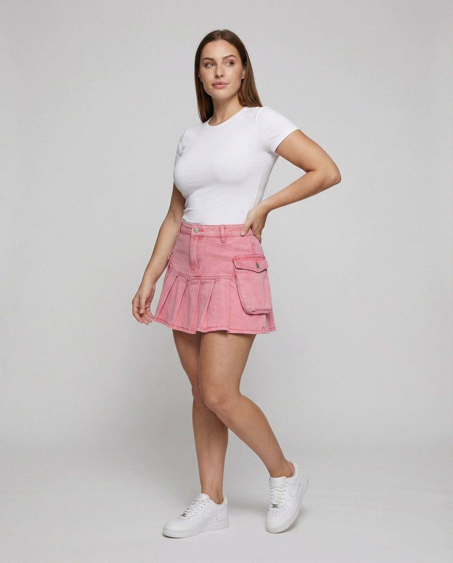 Gonna Mini Donna Pieghe Tessuto Cargo Stile Casual - Brentozzi