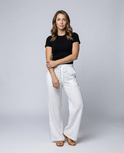 Pantaloni Donna in Garza di Cotone Leggeri Taglio Largo - Brentozzi