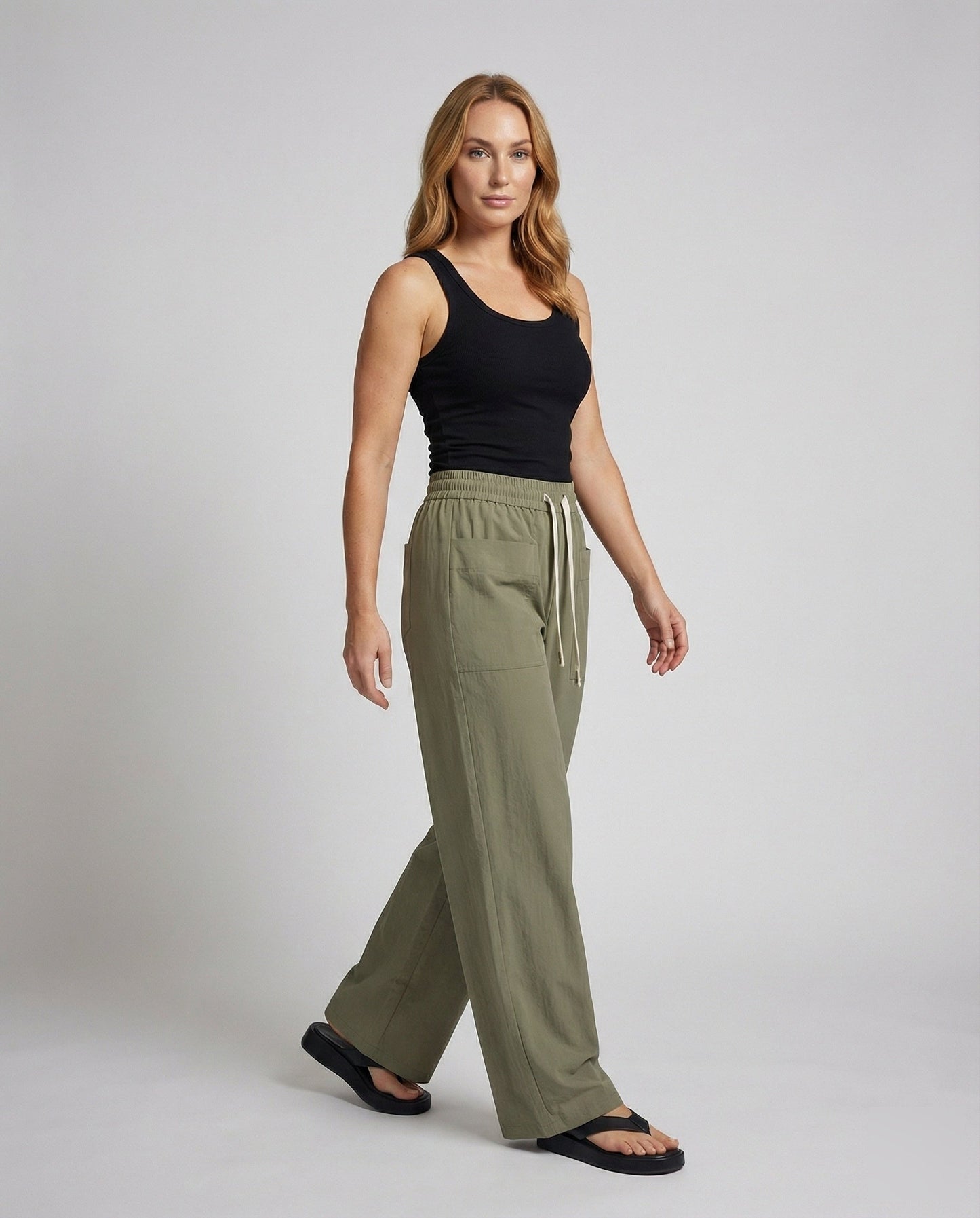 Pantaloni Donna in Tessuto Leggero Vita Alta Gamba Larga - Brentozzi