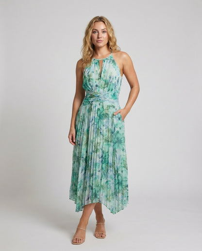 Abito Maxidress Donna Plissé Scollo a Halter Leggero - Brentozzi