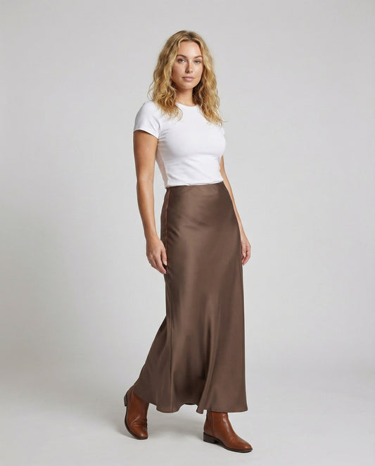 Gonna Lunga Donna in Satin Svasata con Svolazzo - Brentozzi