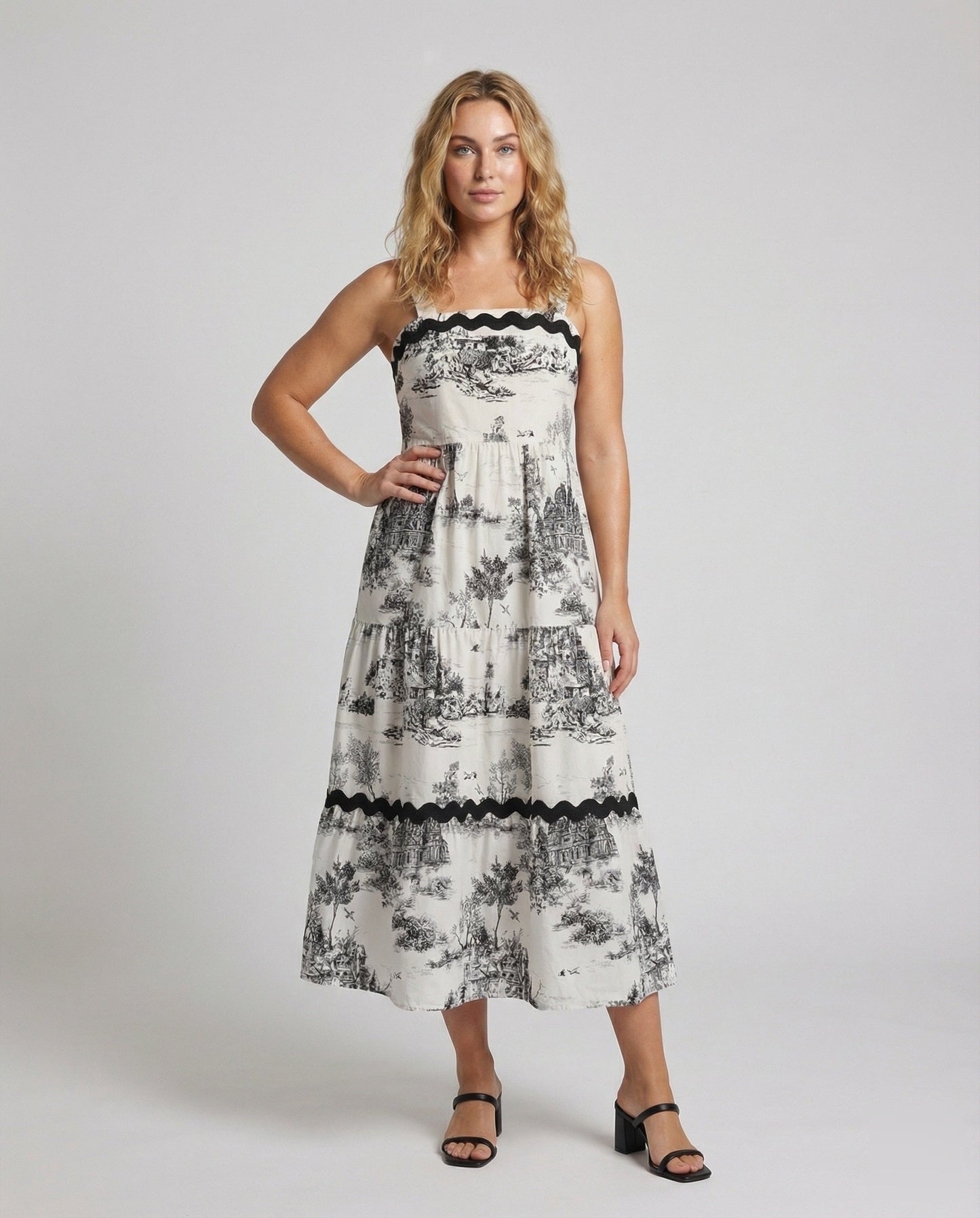 Abito Maxi Donna con Stampa Country e Bordo Decorativo - Brentozzi