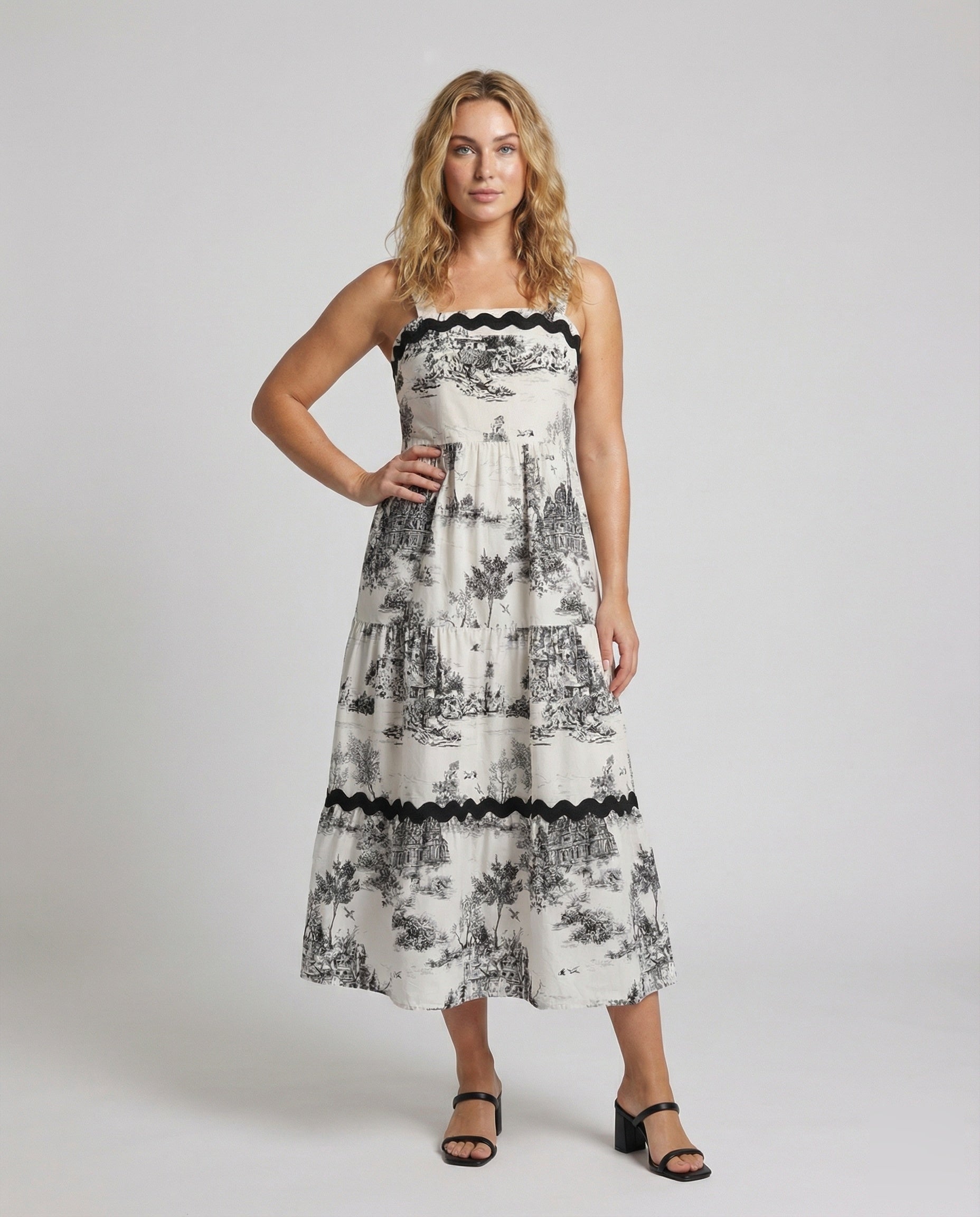 Abito Maxi Donna con Stampa Country e Bordo Decorativo - Brentozzi