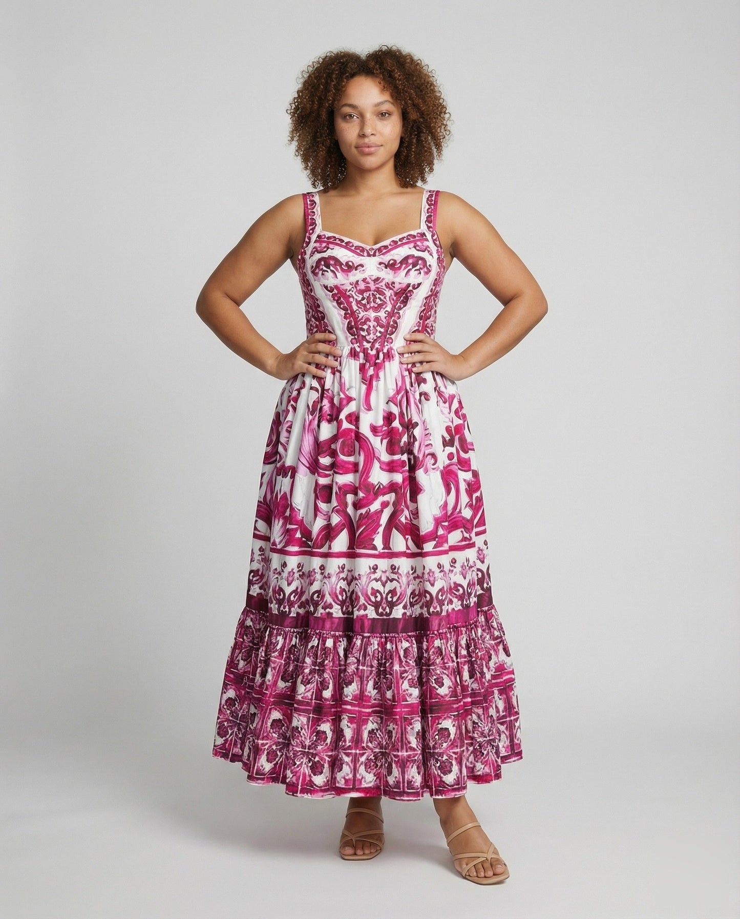 Abito Maxi Donna Stile Mediterraneo Volant a Balze - Brentozzi