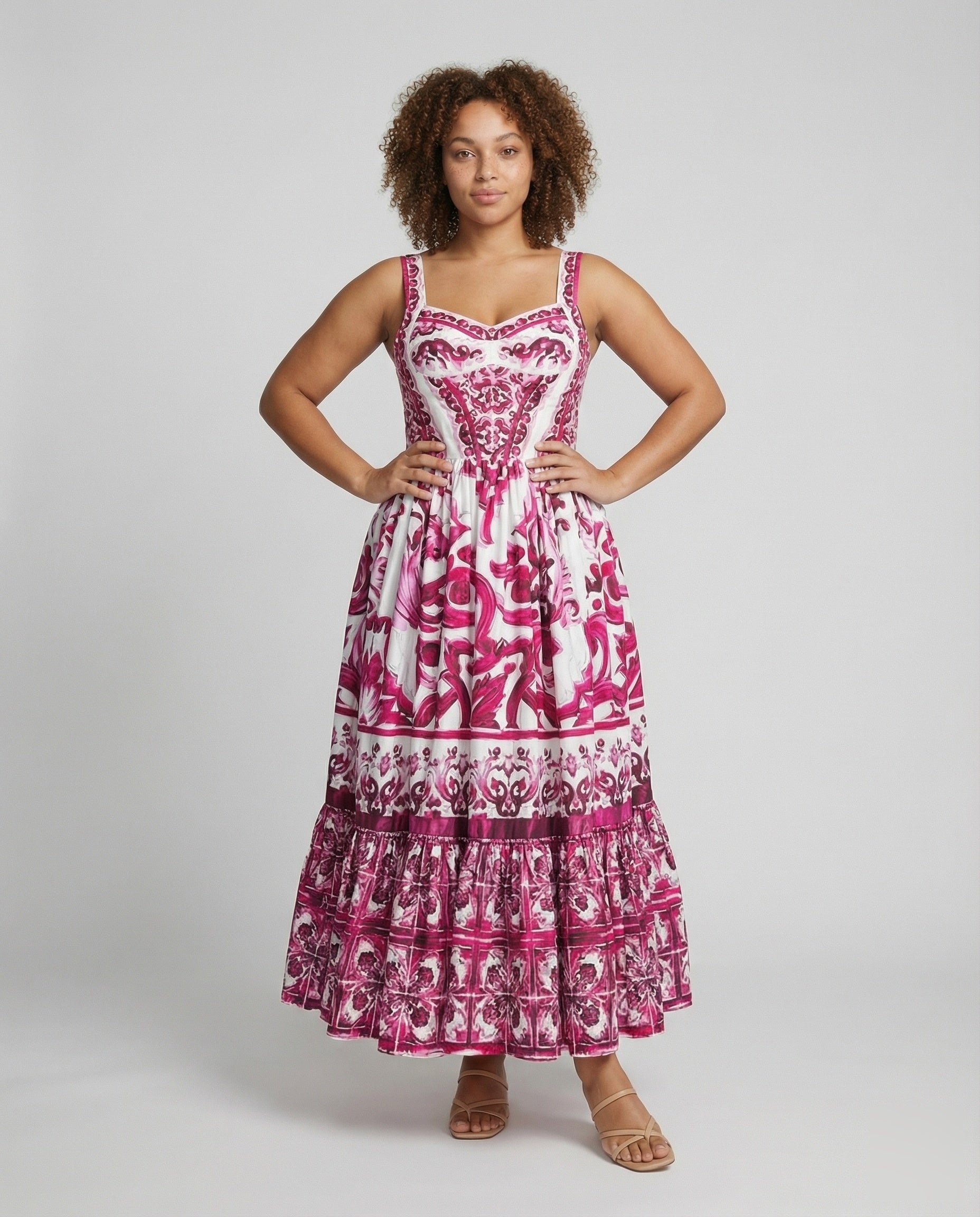 Abito Maxi Donna Stile Mediterraneo Volant a Balze - Brentozzi