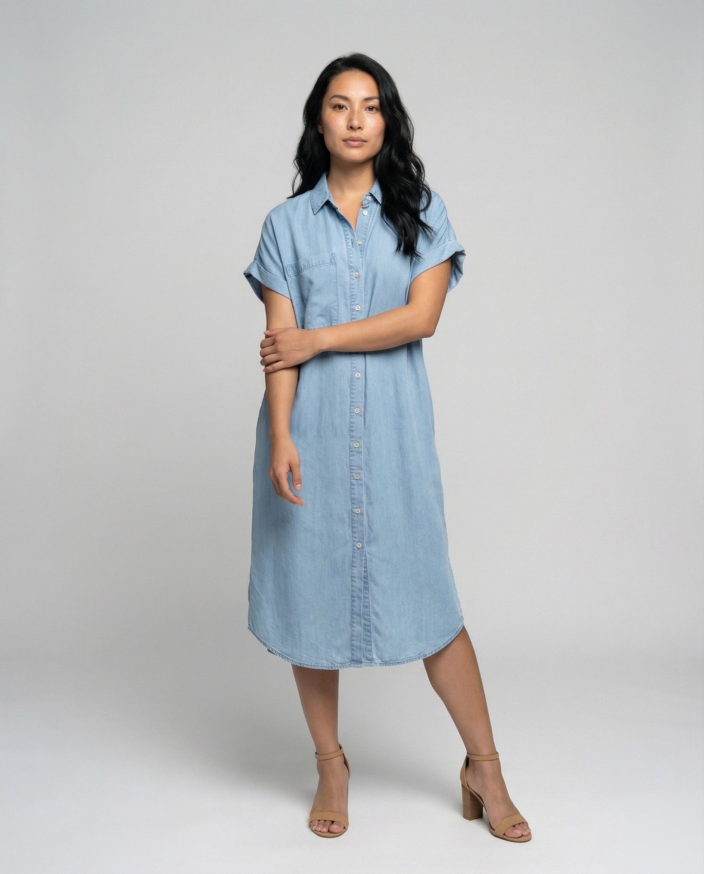 Abito Midi Donna in Chambray Stile Camicia - Brentozzi