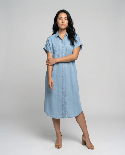 Abito Midi Donna in Chambray Stile Camicia - Brentozzi