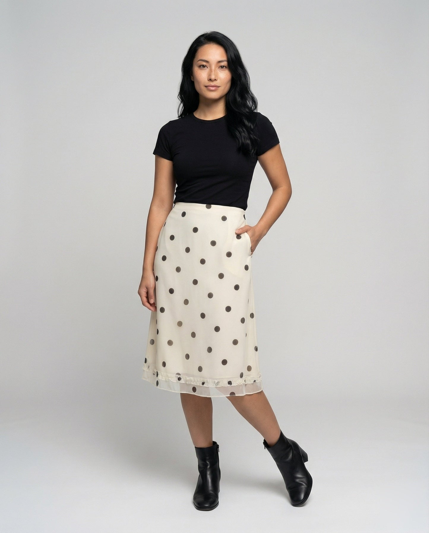Gonna Midi Donna in Tessuto Vintage a Pois - Brentozzi