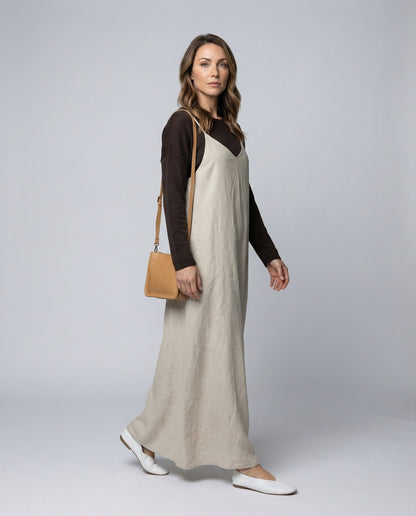 Vestito Slip Donna in Tessuto Fluido Effetto Lino - Brentozzi