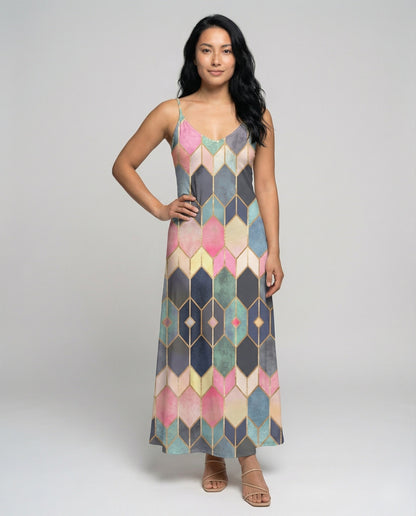 Abito Maxidress Donna Geometrico Svasato - Brentozzi