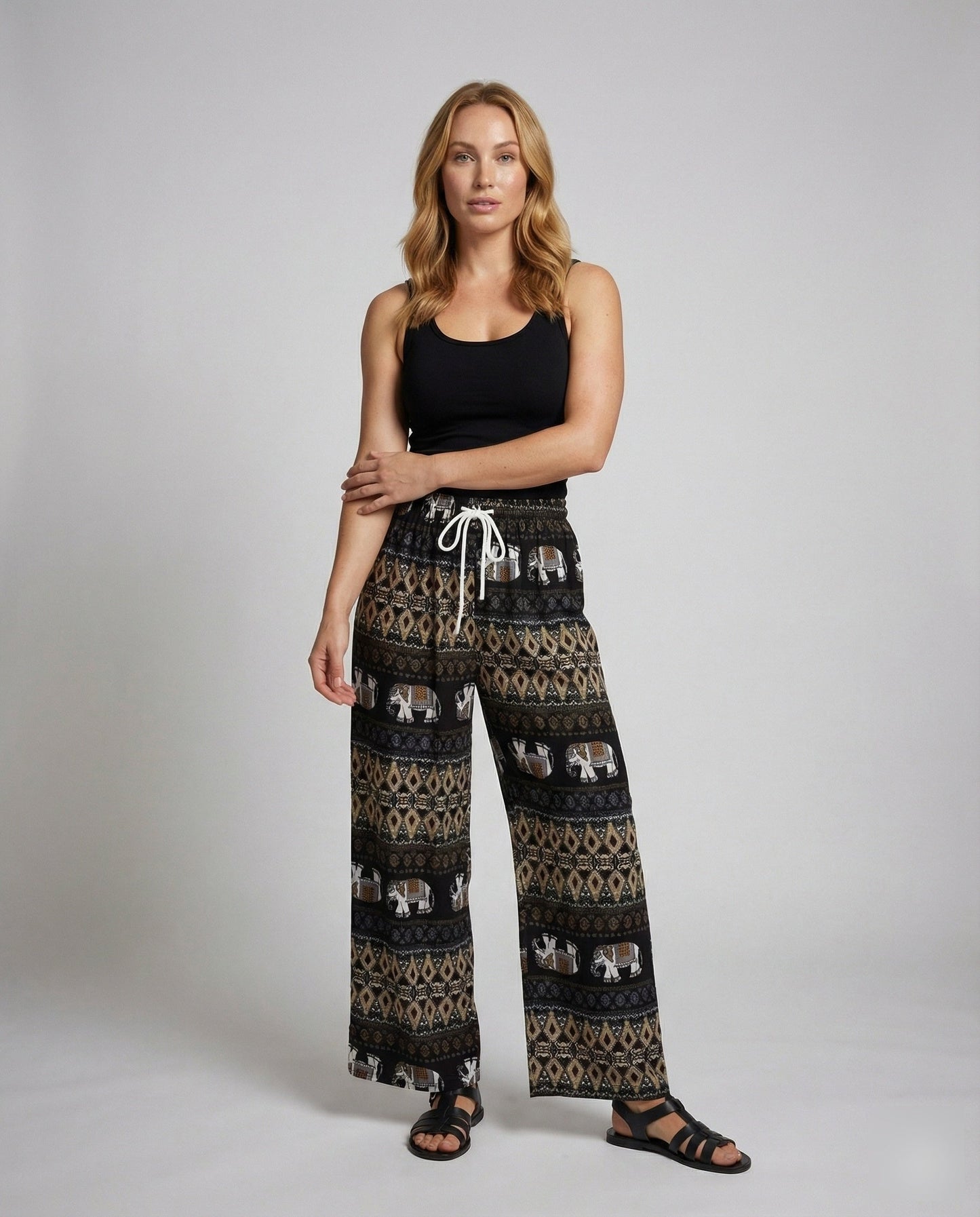 Pantaloni Harem Donna con Stampa Etno Elefante Comodi - Brentozzi