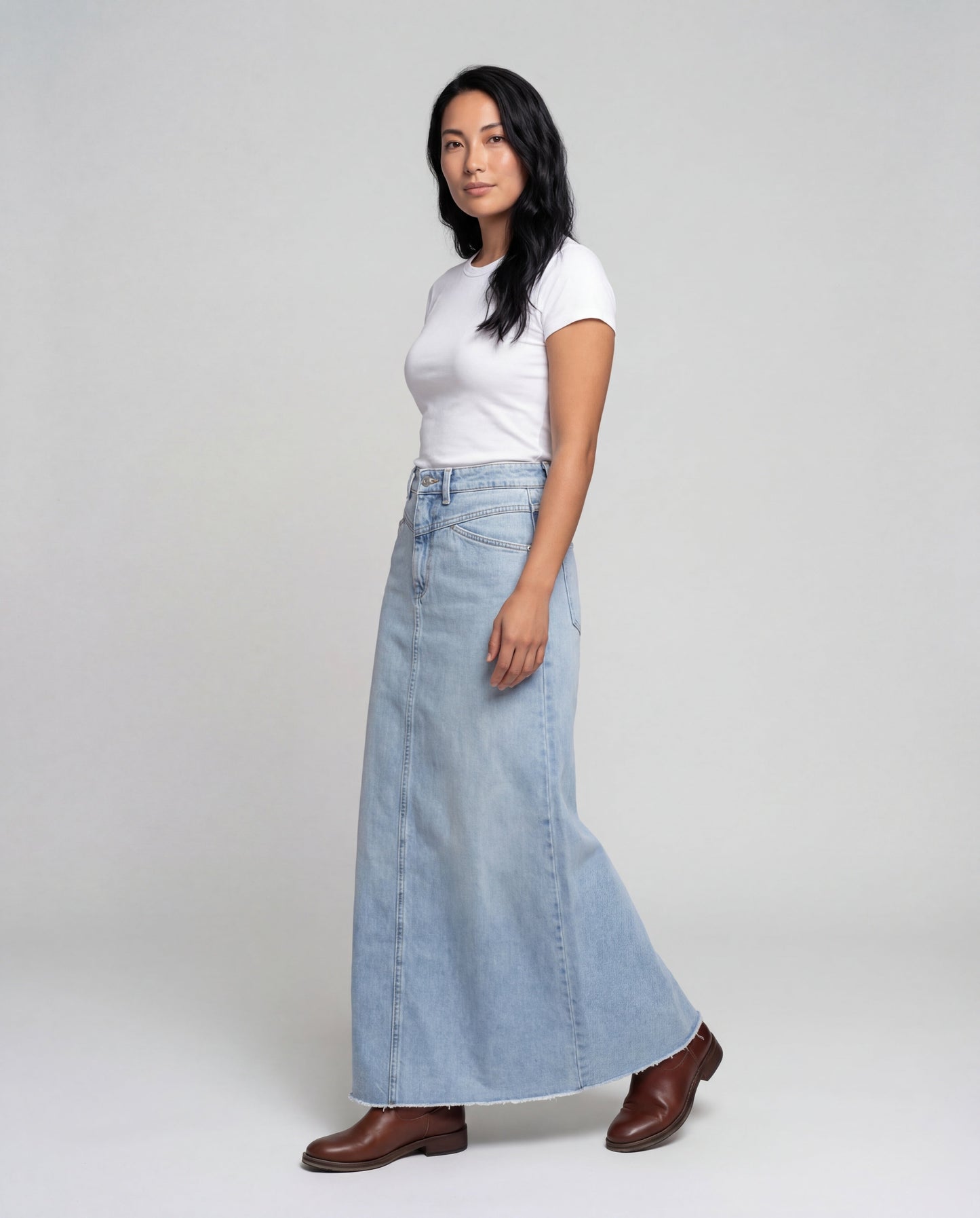 Gonna Maxi Donna Denim Vita Alta con Bottoni Frontali - Brentozzi