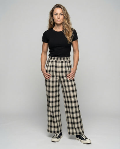 Pantaloni Donna in Cotone Minimal Check Vita Elastica - Brentozzi