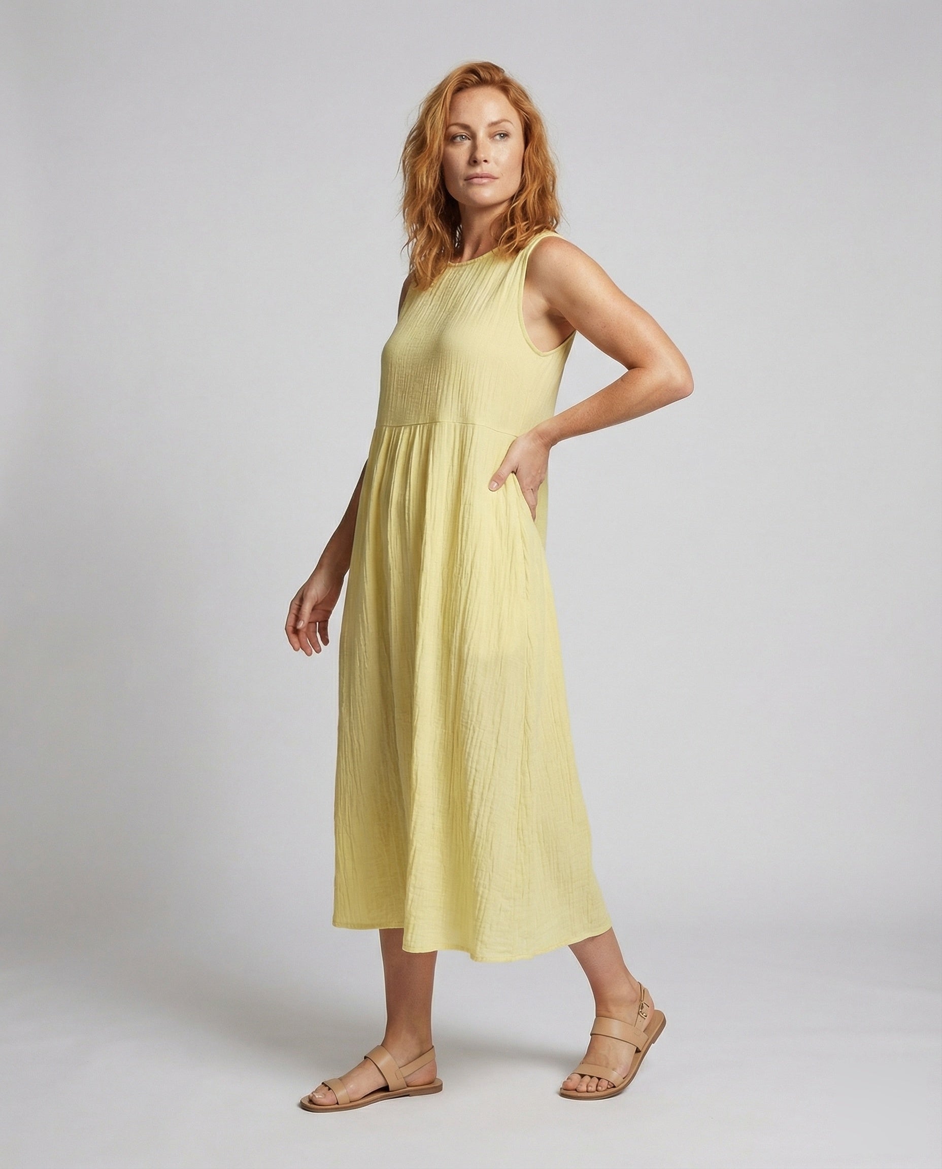 Abito Midi Donna Linea A con Fascia in Vita - Brentozzi