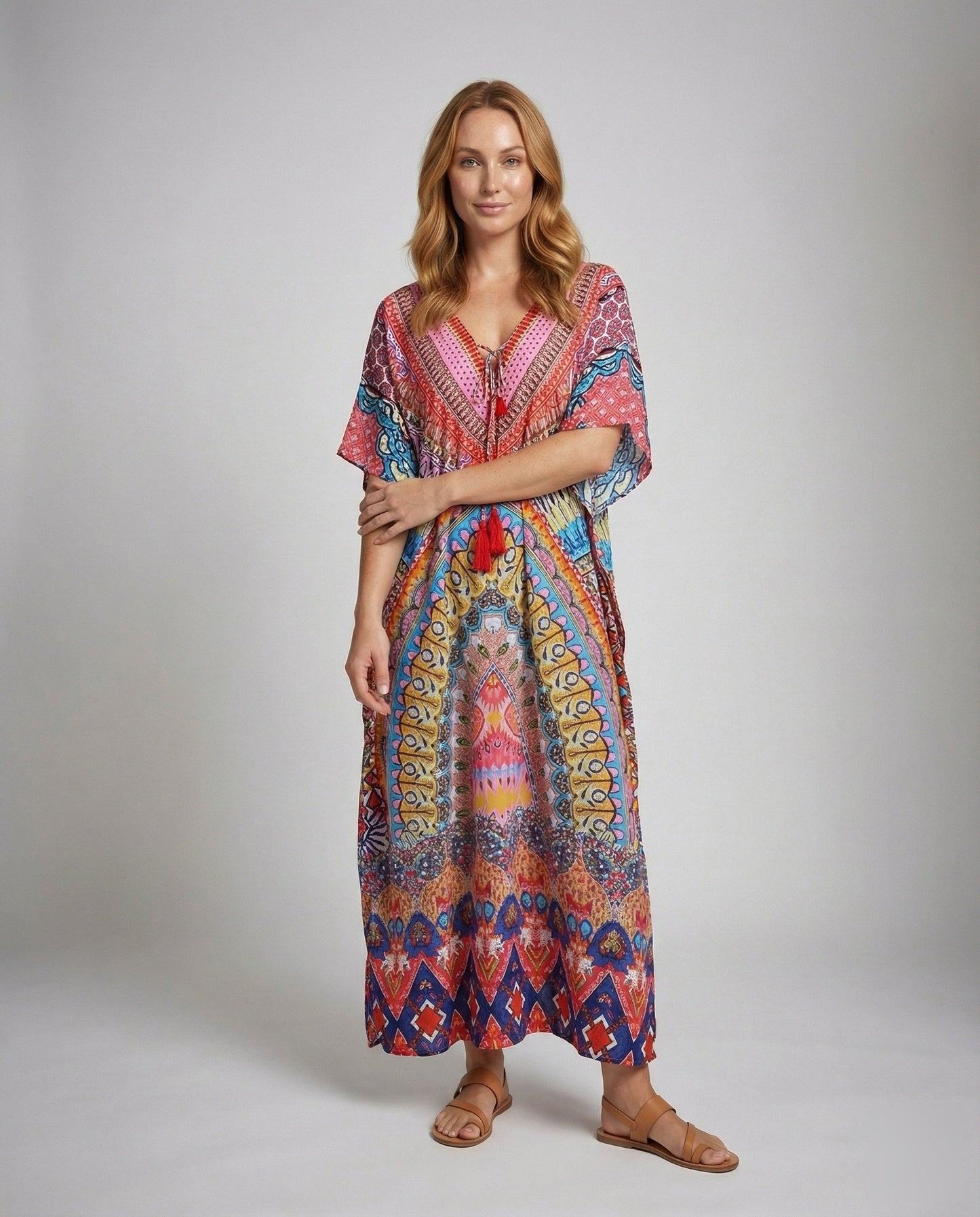 Abito Maxi Donna in Tessuto Leggero Manica Kimono - Brentozzi