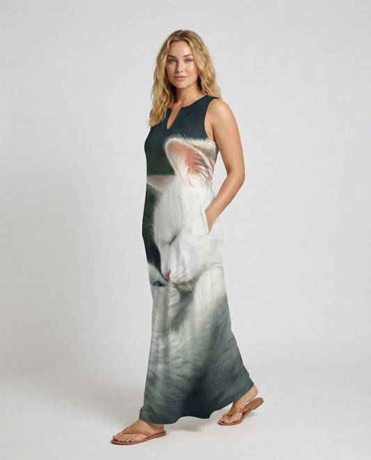 Abito Maxi Donna con Stampa Gatto Ampia - Brentozzi