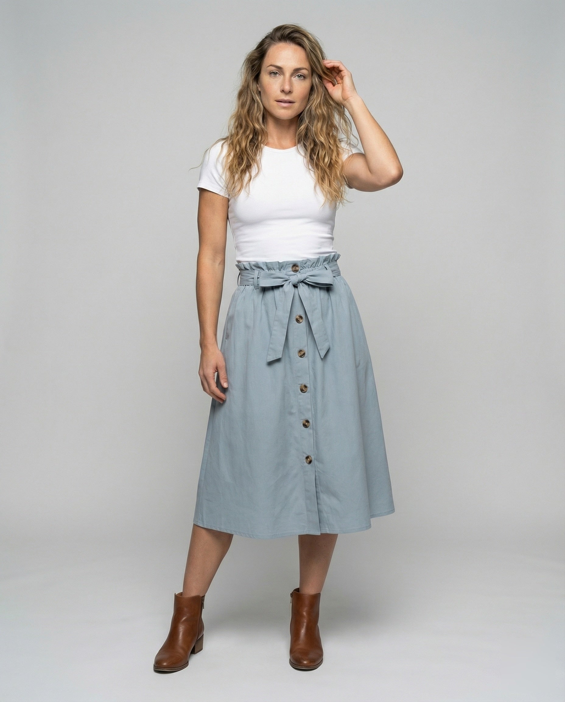 Gonna Midi Donna in Tessuto Effetto Lino - Brentozzi