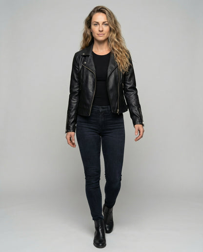 Giacca Biker Donna in Pelle Asimmetrica Stile Robust - Brentozzi