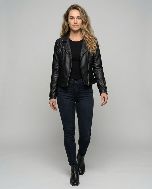 Giacca Biker Donna in Pelle Asimmetrica Stile Robust - Brentozzi