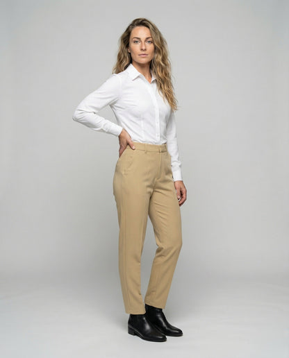 Pantaloni Donna a Vita Alta con Pieghe Slim Fit - Brentozzi