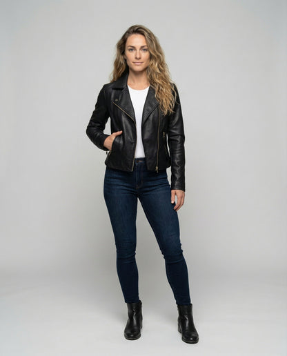 Giacca Biker Donna in Ecopelle con Zip alle Maniche - Brentozzi