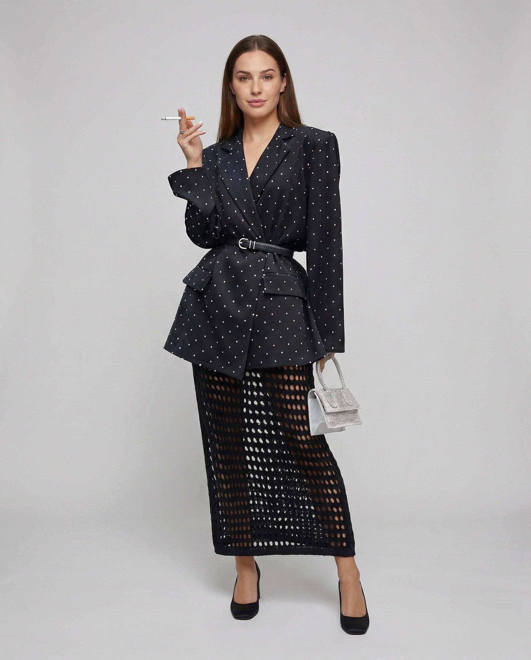 Giacca Blazer Donna Multistrato con Texture a Pois - Brentozzi