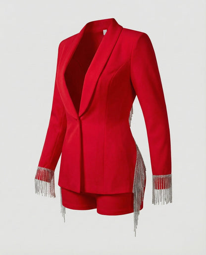 Completo Donna Blazer e Shorts con Frange Strass Elegante
