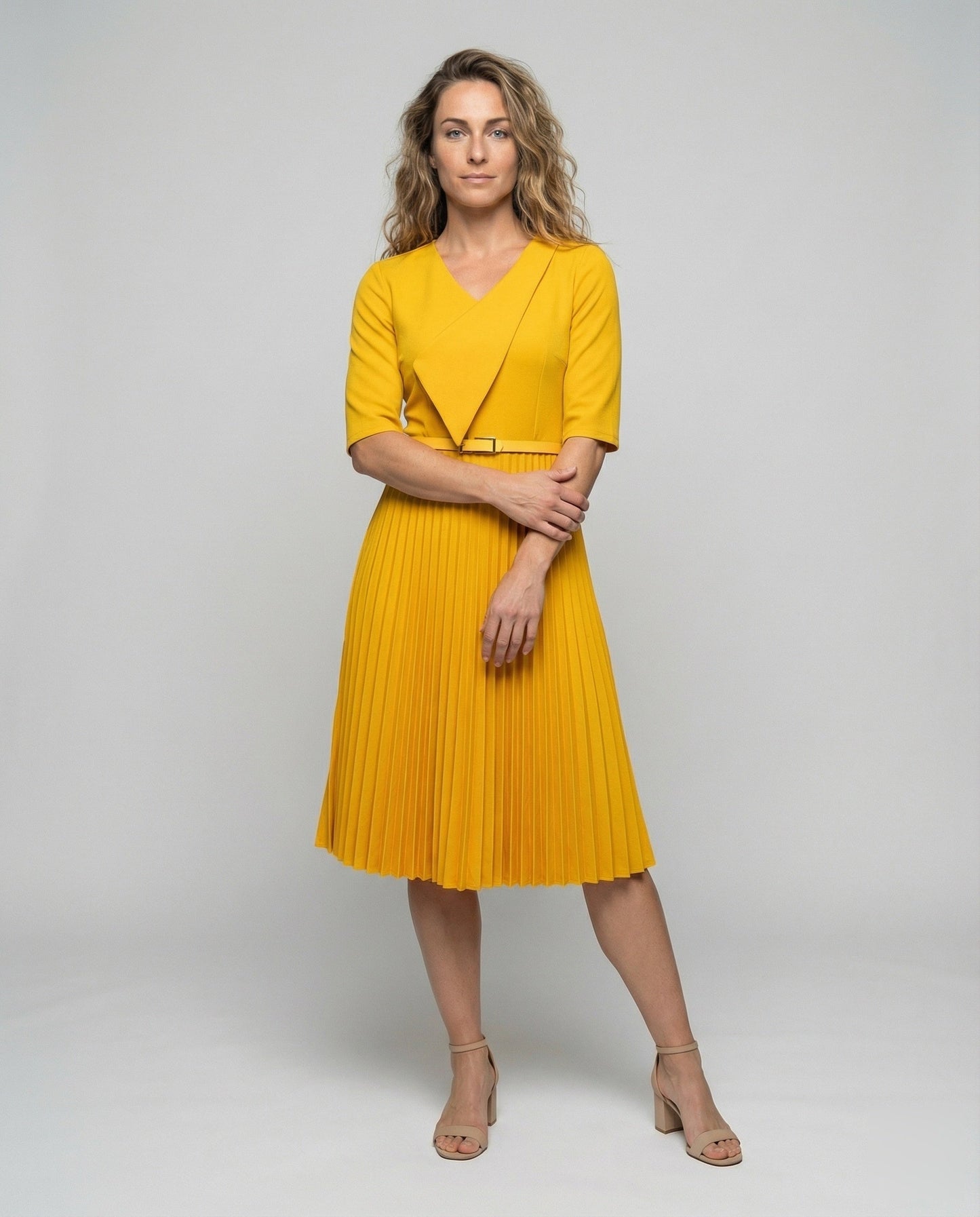 Abito Midi Donna Svasato Drappeggiato - Brentozzi