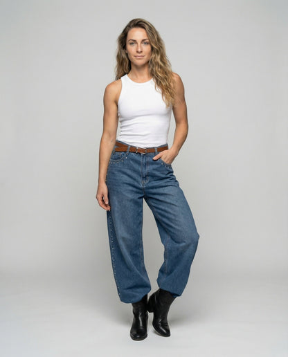 Jeans Donna in Denim con Borchie Stile Taffetà - Brentozzi