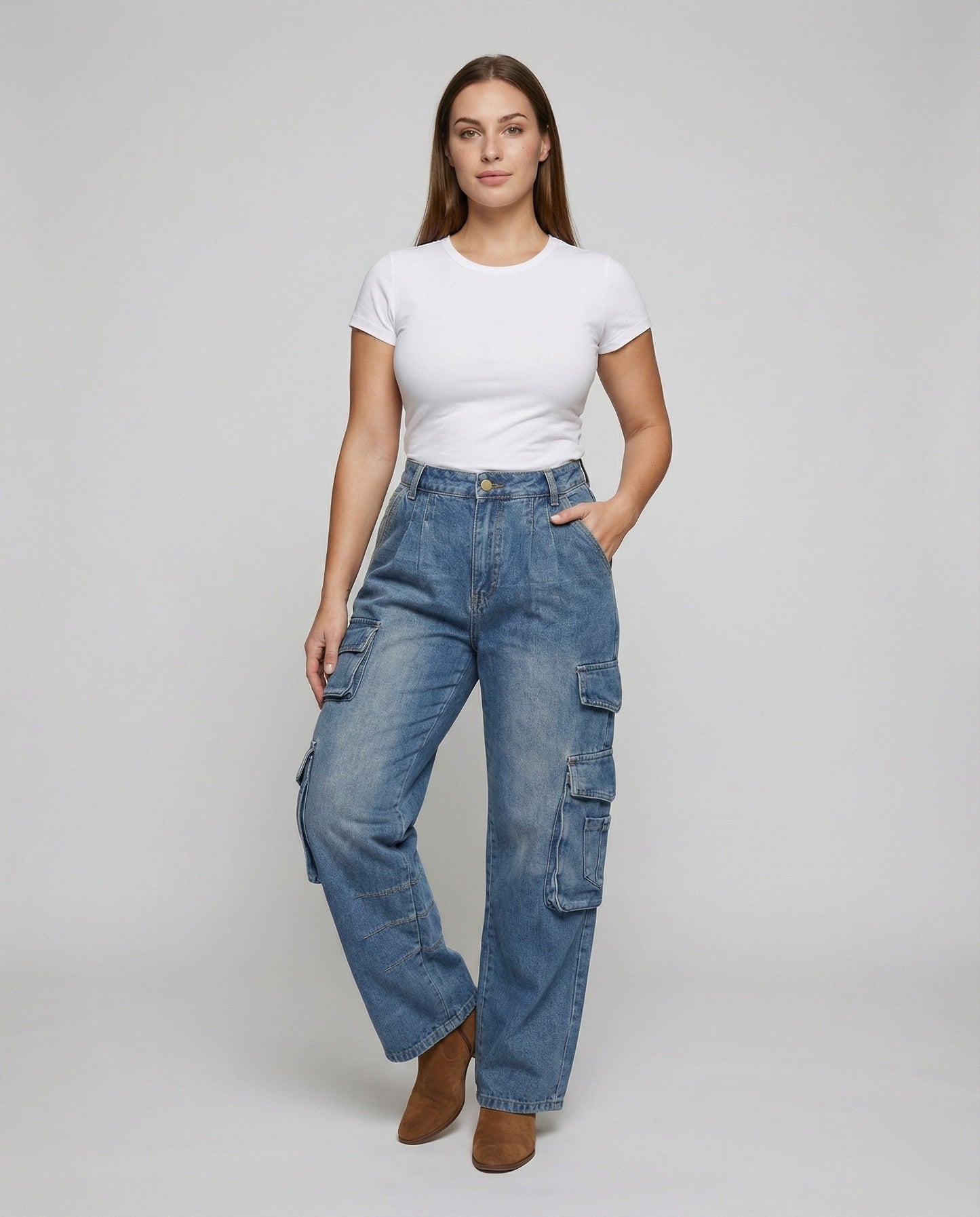 Jeans Cargo Donna Vita Alta Robusti - Brentozzi