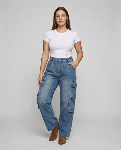 Jeans Cargo Donna Vita Alta Robusti - Brentozzi